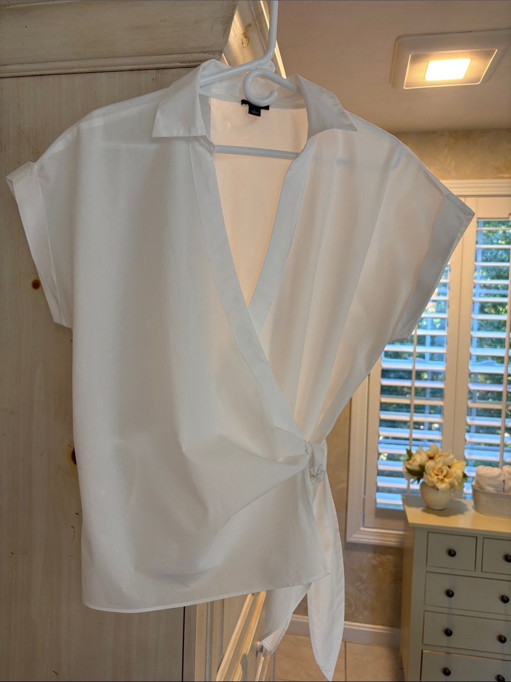 Ann Taylor 100% Cotton White Wrap Tie Blouse